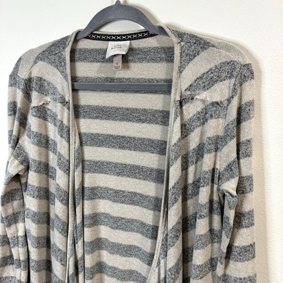 Knox Rose Cardigan Sweater Size Small S White Gray Striped French Terry - Picture 2 of 9